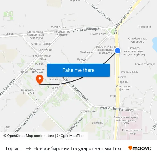 Горская Ул. to Новосибирский Государственный Технический Университет map