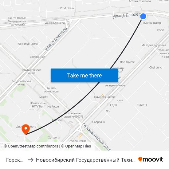Горская Ул. to Новосибирский Государственный Технический Университет map