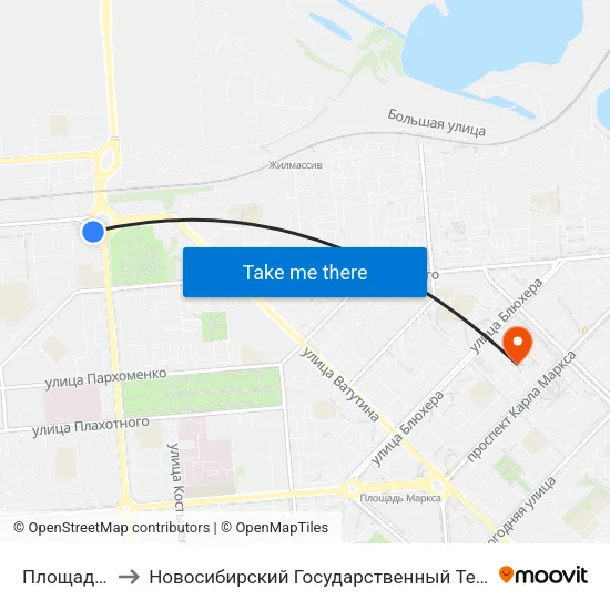 Площадь Труда to Новосибирский Государственный Технический Университет map