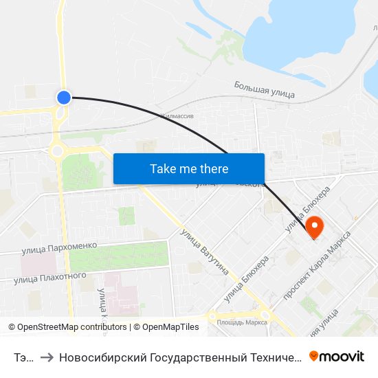 Тэц-2 to Новосибирский Государственный Технический Университет map