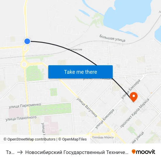 Тэц-2 to Новосибирский Государственный Технический Университет map