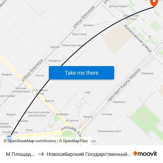 М Площадь К.Маркса to Новосибирский Государственный Технический Университет map