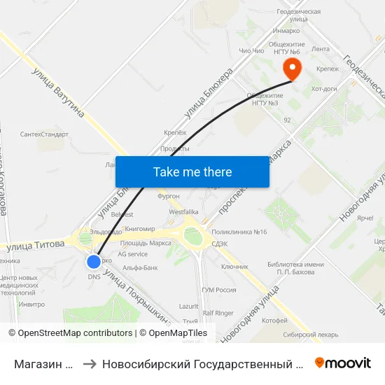 Магазин Кристалл to Новосибирский Государственный Технический Университет map