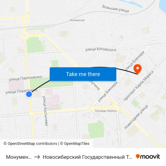 Монумент Славы to Новосибирский Государственный Технический Университет map