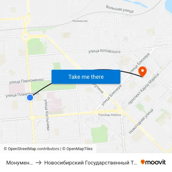 Монумент Славы to Новосибирский Государственный Технический Университет map