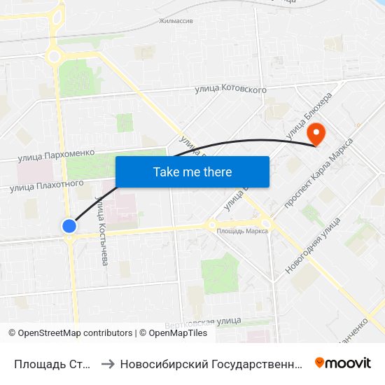 Площадь Станиславского to Новосибирский Государственный Технический Университет map