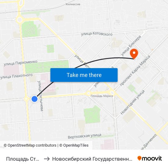 Площадь Станиславского to Новосибирский Государственный Технический Университет map