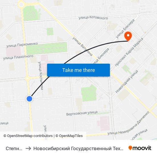 Степная Ул. to Новосибирский Государственный Технический Университет map