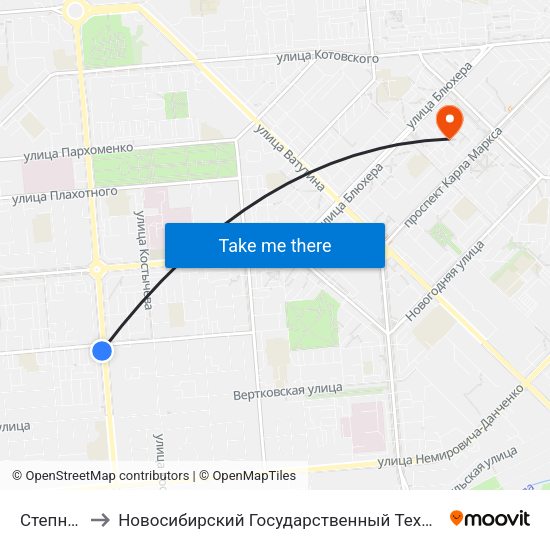 Степная Ул. to Новосибирский Государственный Технический Университет map