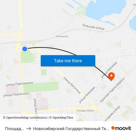 Площадь Труда to Новосибирский Государственный Технический Университет map