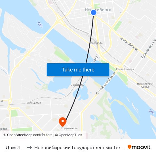 Дом Ленина to Новосибирский Государственный Технический Университет map