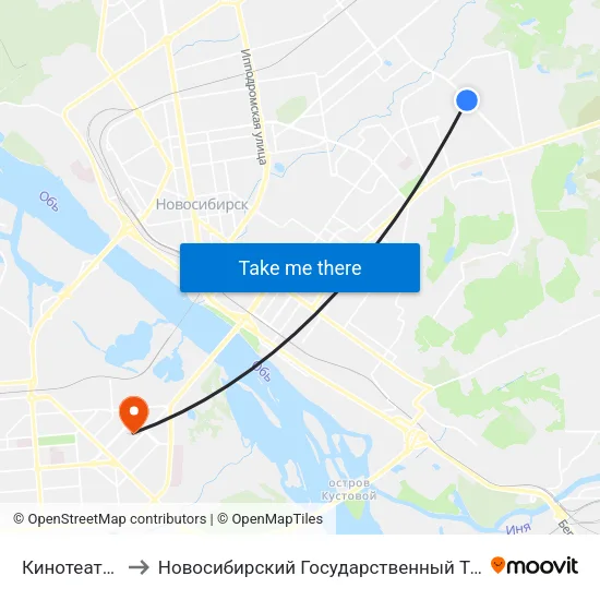 Кинотеатр Родина to Новосибирский Государственный Технический Университет map