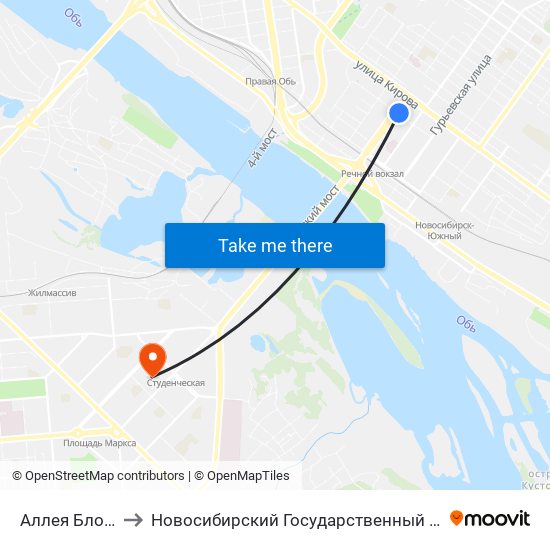 Аллея Блокадников to Новосибирский Государственный Технический Университет map