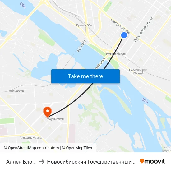 Аллея Блокадников to Новосибирский Государственный Технический Университет map