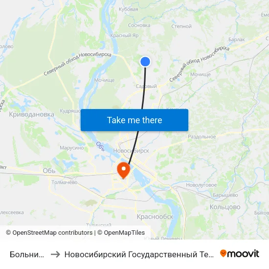 Больница №19 to Новосибирский Государственный Технический Университет map