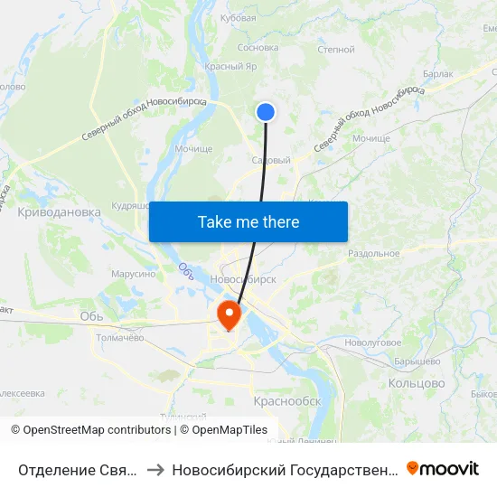 Отделение Связи №13 (Пашино) to Новосибирский Государственный Технический Университет map
