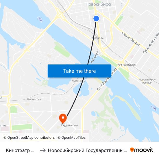 Кинотеатр Маяковского to Новосибирский Государственный Технический Университет map