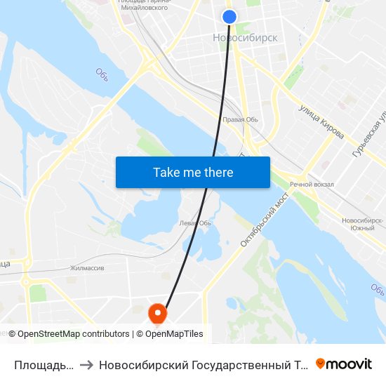 Площадь Ленина to Новосибирский Государственный Технический Университет map