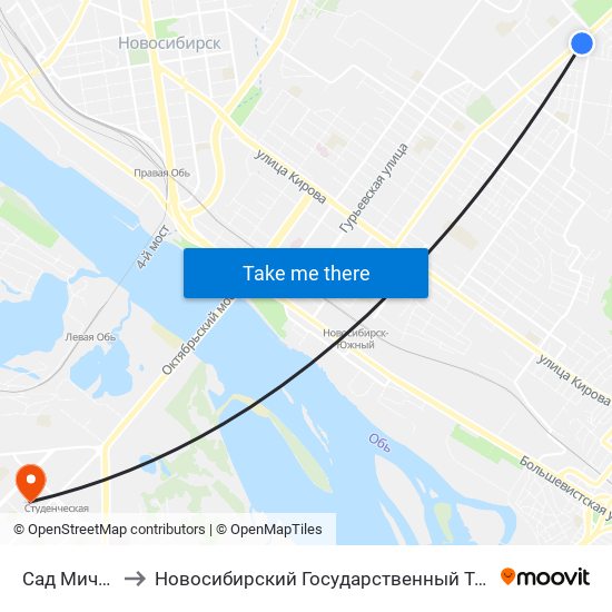 Сад Мичуринцев to Новосибирский Государственный Технический Университет map