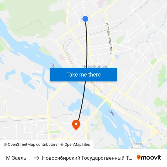 М Заельцовская to Новосибирский Государственный Технический Университет map