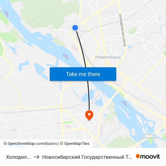 Холодильная Ул. to Новосибирский Государственный Технический Университет map