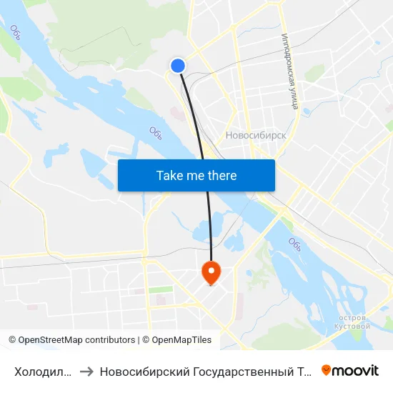 Холодильная Ул. to Новосибирский Государственный Технический Университет map