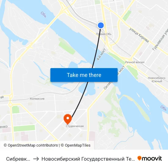 Сибревкома Ул. to Новосибирский Государственный Технический Университет map