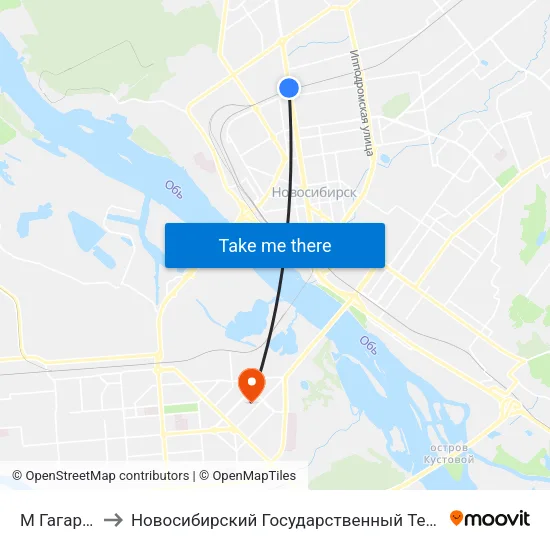 М Гагаринская to Новосибирский Государственный Технический Университет map