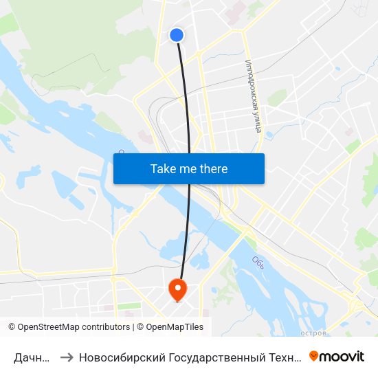 Дачная Ул. to Новосибирский Государственный Технический Университет map