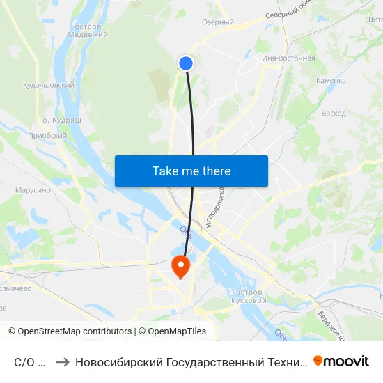 С/О Маяк to Новосибирский Государственный Технический Университет map