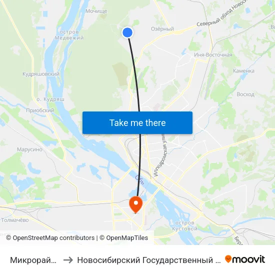 Микрорайон Стрижи to Новосибирский Государственный Технический Университет map