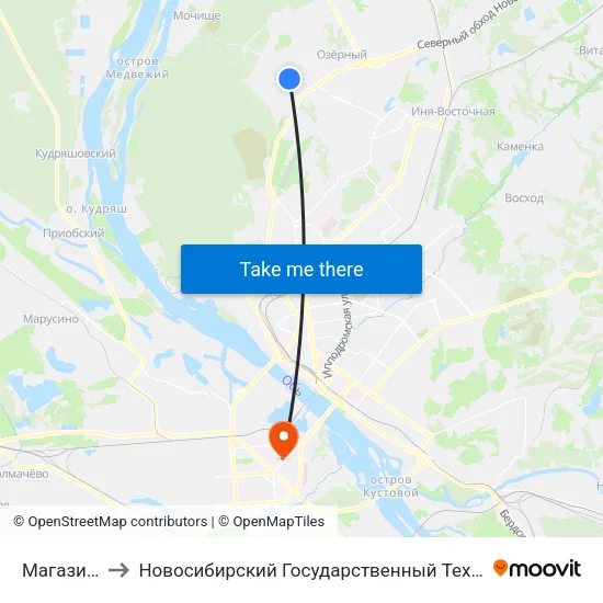 Магазин №20 to Новосибирский Государственный Технический Университет map