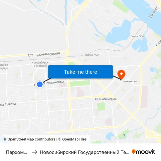 Пархоменко Ул. to Новосибирский Государственный Технический Университет map