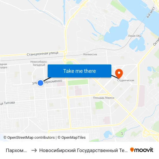Пархоменко Ул. to Новосибирский Государственный Технический Университет map