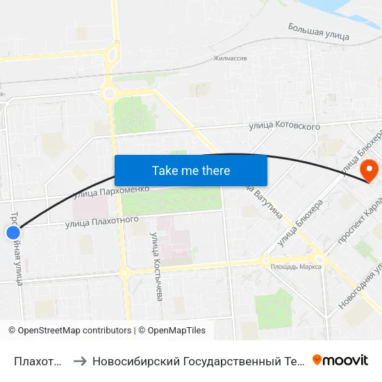 Плахотного Ул. to Новосибирский Государственный Технический Университет map