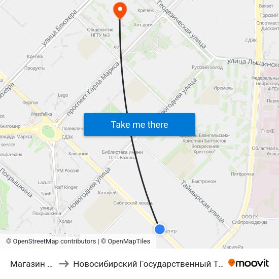 Магазин Сюрприз to Новосибирский Государственный Технический Университет map