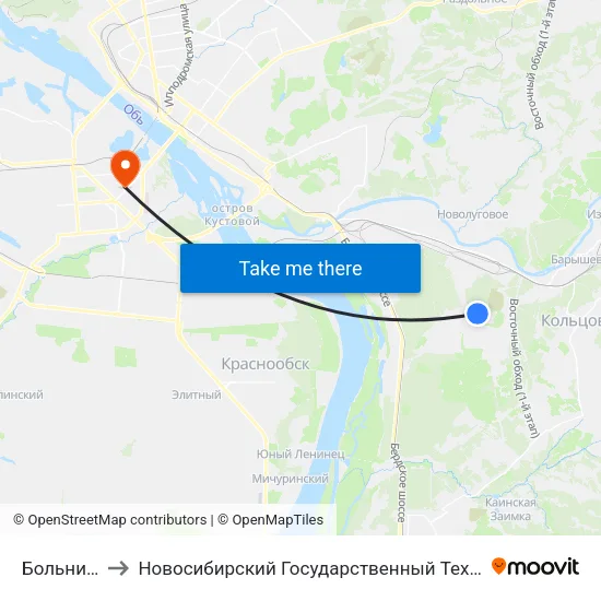 Больница №9 to Новосибирский Государственный Технический Университет map