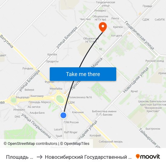Площадь К.Маркса to Новосибирский Государственный Технический Университет map