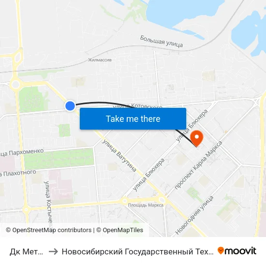 Дк Металлург to Новосибирский Государственный Технический Университет map