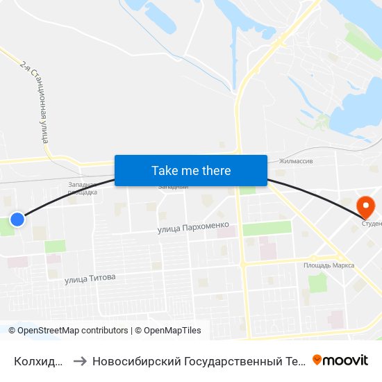 Колхидская Ул. to Новосибирский Государственный Технический Университет map