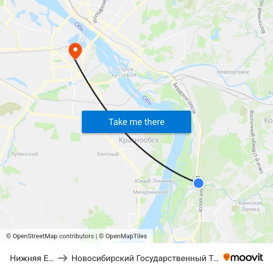 Нижняя Ельцовка to Новосибирский Государственный Технический Университет map
