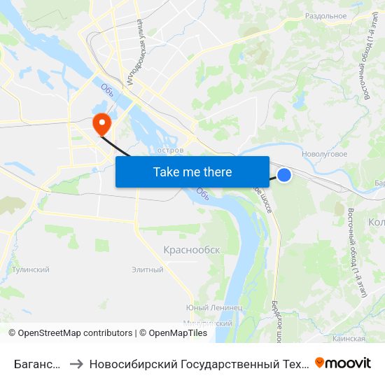 Баганская Ул. to Новосибирский Государственный Технический Университет map