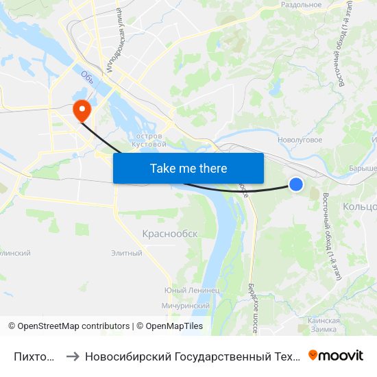 Пихтовая Ул. to Новосибирский Государственный Технический Университет map
