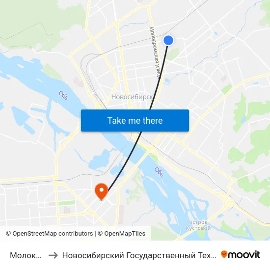 Молокозавод to Новосибирский Государственный Технический Университет map