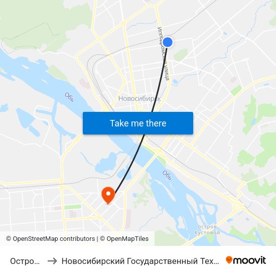 Островского to Новосибирский Государственный Технический Университет map