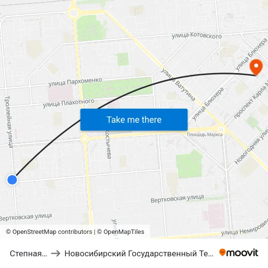 Степная Ул. (Т) to Новосибирский Государственный Технический Университет map