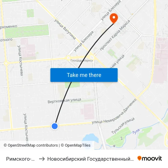 Римского-Корсакова to Новосибирский Государственный Технический Университет map