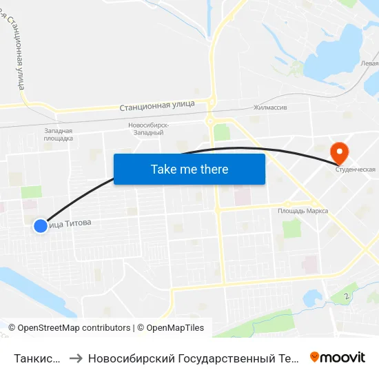 Танкистов Ул. to Новосибирский Государственный Технический Университет map