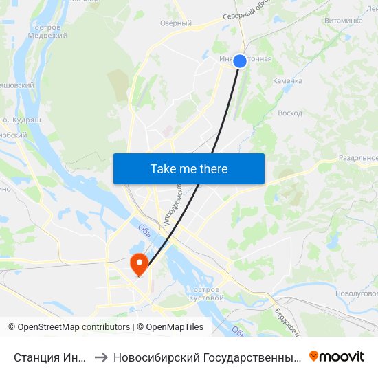 Станция Иня-Восточная to Новосибирский Государственный Технический Университет map