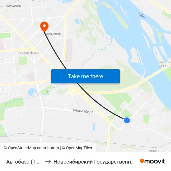 Автобаза (Тюменская Ул.) to Новосибирский Государственный Технический Университет map